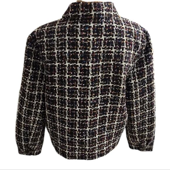 LOFT Shimmer Metallic Tweed Cropped Jacket Blazer Coat Button Up Size Large New - Picture 5 of 10